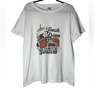 White Cotton Graphic Football Women's T-shirt Touch Down Season Size 2XL
